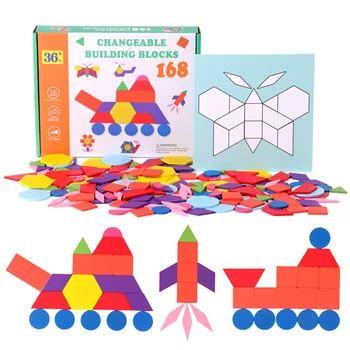 168 Броя Мислене 3D Пъзел за Деца Геометрична Форма на Ранно Образование Интелект Дървени Пъзели Блок Играчки за Деца