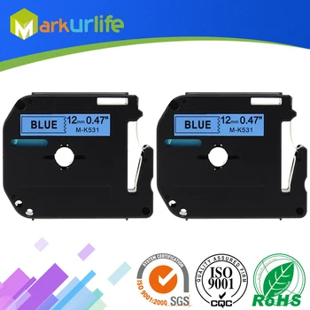 2 бр./лот, M-K531 MK531, черна на синята лента на етикета, която е Съвместима с докосване на принтер Brother P PT100 PT65 PT85 12 mm (1/2 