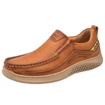 2022 Мъжки обувки от естествена кожа 38-48, кожени меки Нескользящие гумени Лоферы, Удобни мъжки ежедневни обувки бизнес