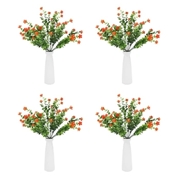 32ШТ Изкуствени Цветя На Открито Устойчиви На Uv Растения, 32 Клони Изкуствена Пластмаса Зелените Храсти, Растения Оранжево