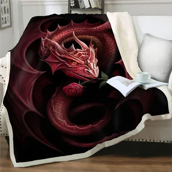 3d ragon с принтом рози, Наметала, покривало за Диван, 3D Плюшени Шерп-Одеяла с Животни, Творчески спално бельо, Кожени Завивки с Принтом, калъф