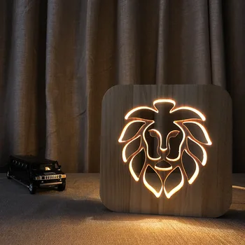 3D Дървена Лампа с Лъв, Животните, Выдалбливают на Бутона за Захранване, Топли Бели Лампи за Спалня, Домашно нощно Шкафче, Luminarias Decorativas A