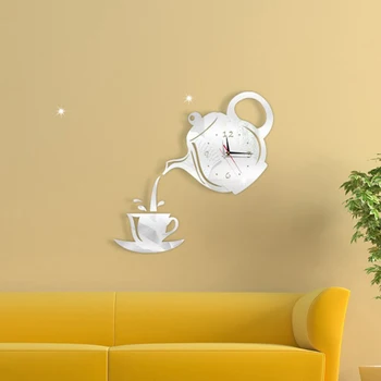 3D Стенни Часовници Акрилни Чаши за Кафе Чайници Идеалното Изкуство за Украсяване на Модерните Стенни Висящи Часовници За Дома MU8669