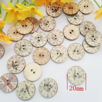 50 бр./лот, Дървени копчета с рисувани цветя, 2 дупки, 20 мм, декоративни копчета за бродерия и scrapbooking