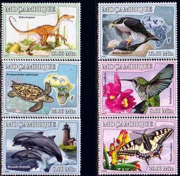 6 БР., Пощенска марка на Мозамбик, 2007 г., Позора от животински произход, Истински оригинален, Високо качество, Колекция в добро състояние
