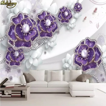 beibehang потребителски фотообои тапети за хола Релефен лилави цветя флорални тапети 3D стенописи тапет фон