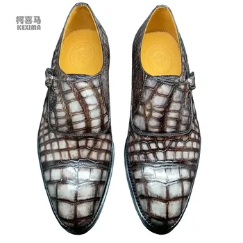 chue/нови мъжки модел обувки, мъжки обувки от крокодилска кожа, мъжки обувки от крокодилска кожа, е с цветна обувки с пискюли, сватбени обувки за мъже, обувки монах