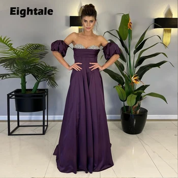 Eightale лилава вечерна рокля за сватбата от мъниста сатен с къс ръкав скъпа арабски Русалка знаменитост Абитуриентски рокли, официални