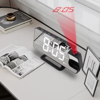 FM-радио-LED Дигитален Smart alarm clock Електронни Настолни Часовници USB Wake Up Двойни Часовник с Проекция на Времето за Повторение на 180 °