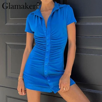 Glamaker Сексуално коварен вязаное зелена мини рокля Лятно дамско модно събраното трикотажное рокля с мирис на vestidos Синьо дебнещ рокля 2021 нова рокля