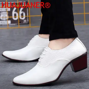 HUAJUANER/ Нови Класически Мъжки обувки На Висок Ток, Кожени Мъжки Сватбени Обувки За Булката, Луксозни Модни Дизайнерски мъжки Oxfords, Черен, Бял Цвят