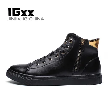 IGxx/Мъжки обувки; Обувки от Естествена Кожа, Мъжки Ботильоны на Мълния в стил пънк за Мъже; Метална Баскетболни Обувки; Зимни Работни Обувки с Висок Берцем