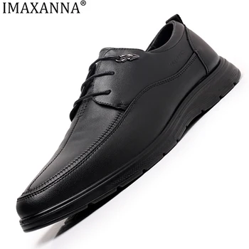 IMAXANNA/ Нова мъжки Ежедневни Кожени обувки; мъжки обувки от естествена кожа с мека повърхност; Бизнес обувки с мека подметка; Удобна