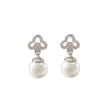 LANFLORA модни бели изчислителни женски перлени обеци-карамфил от медна сплав, обеци-на карамфил, Класически обеци на едро на едро