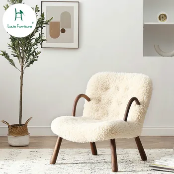 Louis Модерен дизайнерски диван-стол light luxury single soild wood от вълна от овце, разтегателен за малка семейна хол