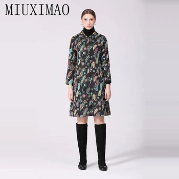 MIUXIMAO 2022 Качество на Есенно-Зимния Елегантно Палто с Ревера във формата на Диамант, Однобортное Модно палто с Бродерия, Бельо Vestide
