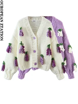 PAILETE За Жени 2022 мода гроздова куп пуловер, ръчно плетена вълнена жилетка реколта V образно деколте с дълъг ръкав дамски връхни дрехи и шикозни блузи
