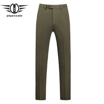 Plyesxale Маслинено-Зелени Мъжки Модел Панталон Slim Fit Бизнес Ежедневни Пролетно-Есенни Неглаженые Официални Костюмные Панталони Pantalon Homme P24