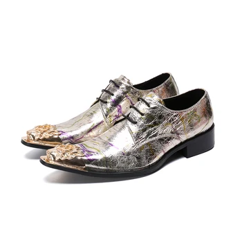 Zapatos ал Hombre/ Модни Мъжки Златни Вечерни Обувки За Мъже, Италиански маркови модела обувки с дантела, Мъжки официални мъжки елегантни Обувки за сватба