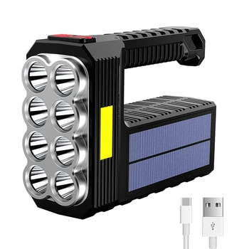Акумулаторна батерия 8 Led Ръчно Слънчев Фенерче със странично осветление на КОЧАН, прожектор с 3 режима на светлина с висока люменом, лесен прожектор