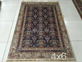 Безплатна доставка 4 'X6'230 Линия Ръчно изработени от естествена Коприна Източен Персийски Килим ръчно Плетени копринен килим за декорация на дома