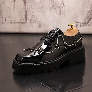 Британски мъжки Черни Модел Обувки за Стилни Модни Дишащи Бизнес За Почивка От Лачена Кожа, Увеличаване на Растежа, Zapatos ERRFC