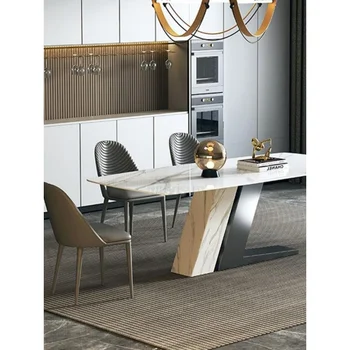 Висококачествен италиански творчески минималистичен голяма кухненска маса с мраморен плот от висок клас, семеен, мебели за кухня
