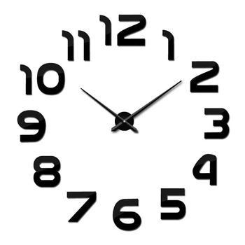 Големи Акрилни Огледални Стенни Часовници Етикети Кратки направи си САМ Часовник Декорация на Дома, Хол Кристални Големи Стенни Часовници Стикер