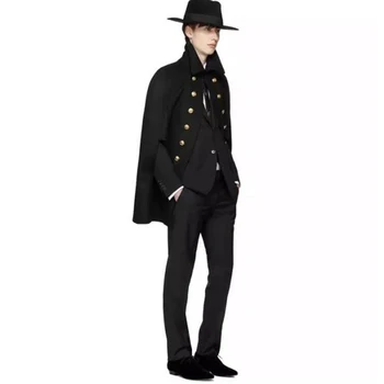 Голямо черно палто без ръкави, мъжки твидовая Шал със средна дължина, Наметало, Вълна палто, пелерина, риза 