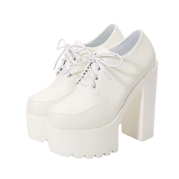 Дамски британската ретро Дебели обувки на платформа с изключително Високи токчета, дамски обувки Martin на голи ток Тази зима