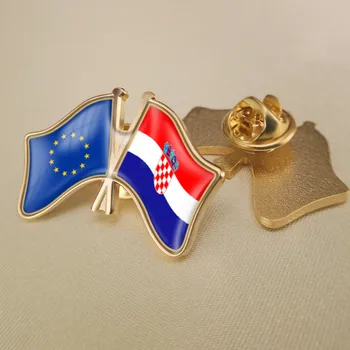Европейският Съюз и Хърватия Кръстосани Двойни Знамена за Приятелство, Брошки, Икони, Игли за Яка