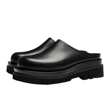 Ежедневни чехли Baotou На дебела подметка, Кожени Обувки, Мъжки Пролетно-лятна Дишаща Горна дреха От естествена кожа, Кожени Обувки