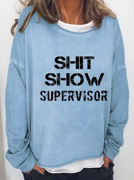 Женска тениска с Кръгло деколте и Дълъг Ръкав от Памучен Смеси за Супервайзера шоу