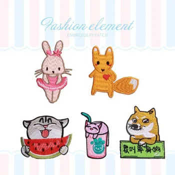 Карикатура на животните кръпка украса на котка и заек кученце бутилка за напитки, забавна плат стикер САМ детски дрехи от деним яке