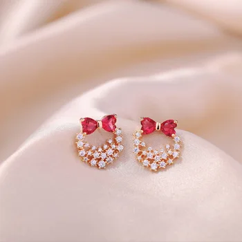 Корейски с Нови Модни Момичета Сладък Crystal Червено Сърце Сватба Сватбени Обици-Карамфил за Жени Приятел Бижута Подарък 2020