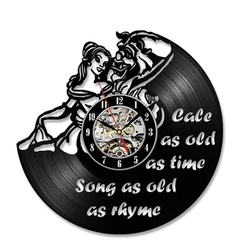 Красавицата и Звяра Прекрасна Черна Vinyl плоча стенни часовници Подарък duvar saati saat reloj големи стенни часовници