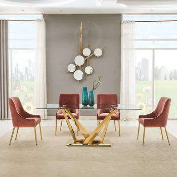 Красив стол с Модерен дизайн гранд луксозни трапезни столове хотел златен метален стол за хранене от неръждаема стомана