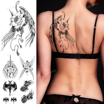Крилата на Ангела Прехвърляне на вода фалшиви татуировки за Еднократна употреба Водоустойчив Временни Етикети Задната част на Ръката красотата на Жените и Мъжете Секси Готино Боди-Арт