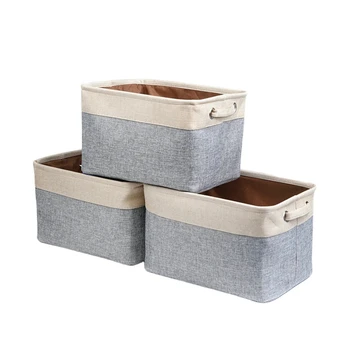 Кутия за съхранение на тъкани, кошница за съхранение, квадратна кърпа кошница за шкафовете, рафтовете и облекло (сгъваема, опаковка от 3 броя)