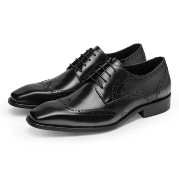 Модерен мъжки Модел обувки с брогами, Луксозни Обувки от естествена Телешка кожа, 2022, Нов Стил, Качествена Кафява Сватбена Ръчно изработени Обувки за Мъже, Размер 44