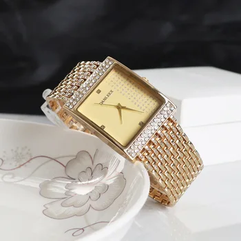 Модни дамски часовници с кристали, елегантни златни модерен часовник, гривна от сплав, инкрустирани с диаманти, дамски часовници 6953a-1
