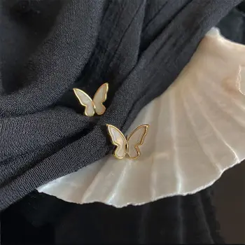 Модни кръгли обеци с дълги крила във формата на цвете, бижута, корейски реколта асиметрични обеци с имитация на пеперуди и перли за жени