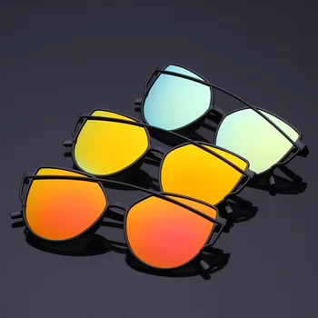 Модни Маркови Слънчеви очила Cateye, Дамски Слънчеви очила с две лъчи, Женски Огледални Слънчеви очила, плоски Розови Лещи, Реколта нюанси