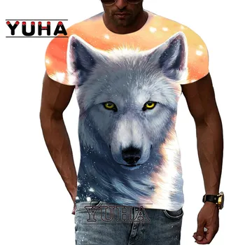 Мъжки t-shirt, нов домашен любимец, вълк, 3D модел, мъжки модни тениска с принтом личност, къс ръкав, забавна градинска облекло в стил харадзюку