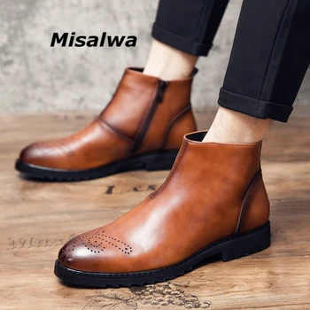 Мъжки Британски Обувки Misalwa От Естествена Кожа с Цип, Италиански Мъжки Обувки 