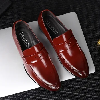 Мъжки кожени обувки с остри пръсти в бизнес стил, Однотонная, модни, изкуствена кожа, на ниско Ниво, Нов списък с Маратонки, ежедневни обувки, Zapatos Hombre