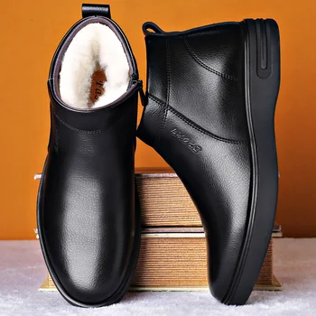 Мъжки обувки от естествена кожа с вълнена Кожа, Зимни Мъжки Ботильоны, Бизнес и Ежедневни Мъжки Зимни Обувки, Работни обувки