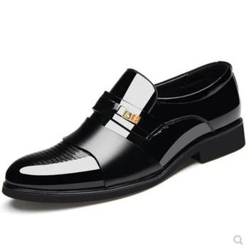 Мъжки официалната модни и ежедневни кожена бизнес класическа однотонная обувки без обков с ниско берцем, лоферы с остри пръсти