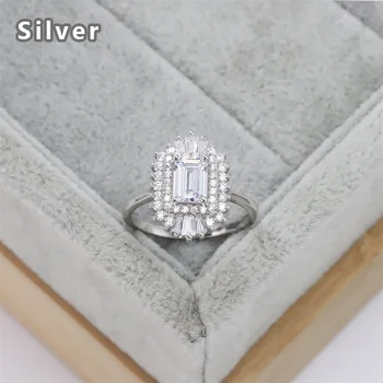 Най-добри продажби в Европа и Америка S925 сребърен модно годежен пръстен с цирконий квадратна кристален шапка луксозни бижута женски подаръци