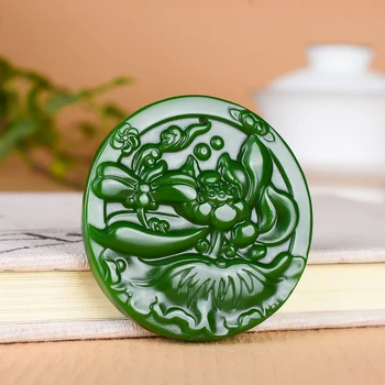 Натурален Hotan Зелен Нефрит Висулка във формата На Лотос Колие Китайска Мода Бижута, Ръчно изработени Чар Амулет Аксесоари Подарък за Жени, Мъже